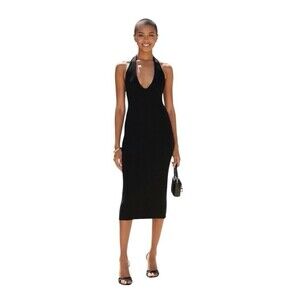 We Wore What Women's Halter Midi Fully Fashioned Rib Black Size Medium WWD43-01
